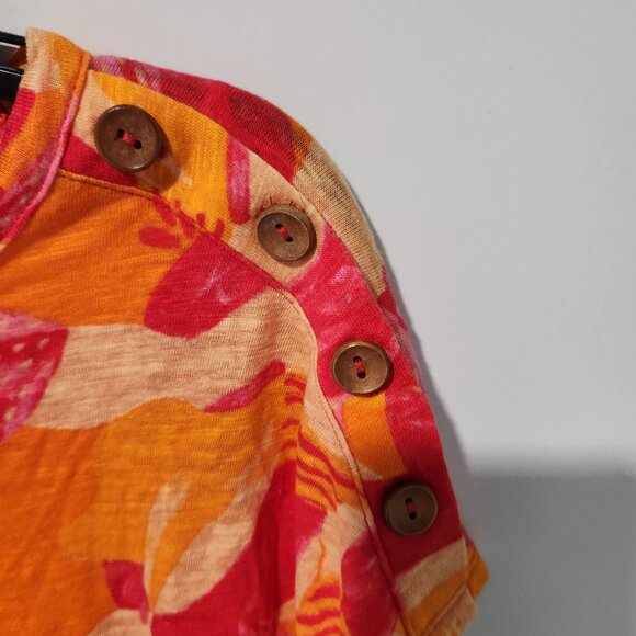 Cynthia Rowley Orange and Red Short Sleeve Linen Knit Floral Top Blouse Medium - Picture 3 of 6
